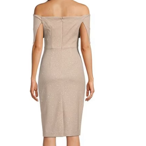 BRAND NEW - Off-the-Shoulder Glitter Metallic Knit Sheath Cocktail Dress - Picture 2 of 3